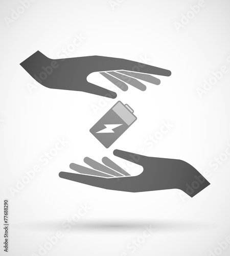 Hands protecting or giving a battery