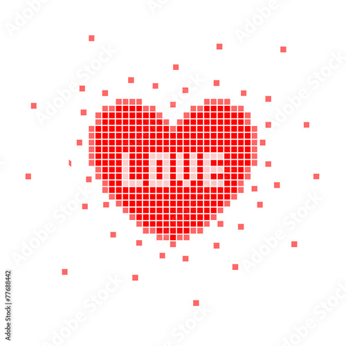 Pixel heart with love word