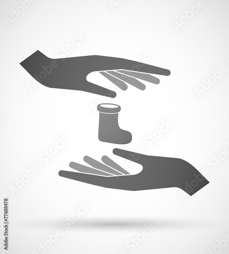 Hands protecting or giving a christmas sock