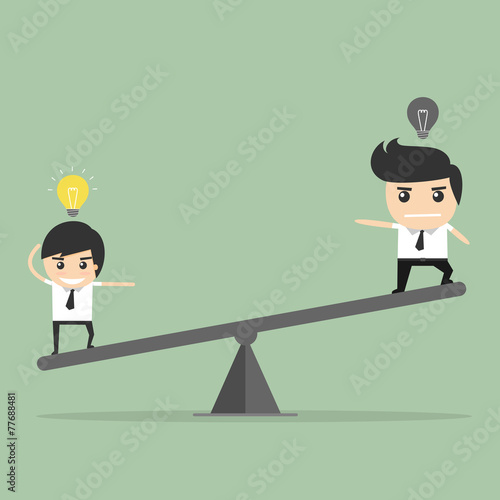 Value of idea. seesaw of businessman concept
