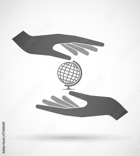 Hands protecting or giving a world globe