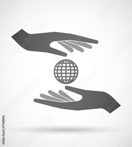 Hands protecting or giving a world globe