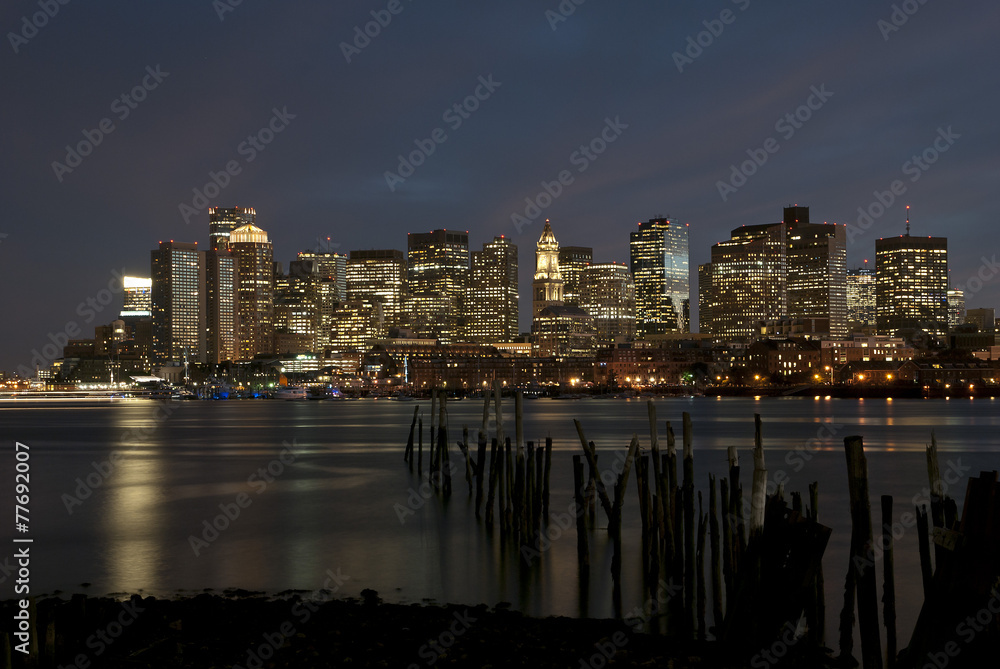 Obraz premium Boston night skyline of the city
