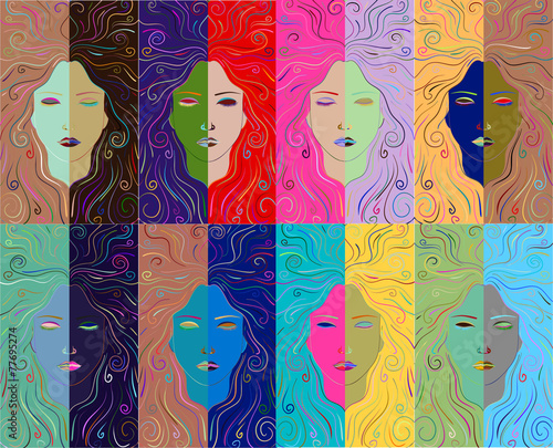 Psychedelic art pattern - beautiful portraits of girls