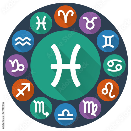 Signs of the zodiac circle - Pisces. Astrological flat icon