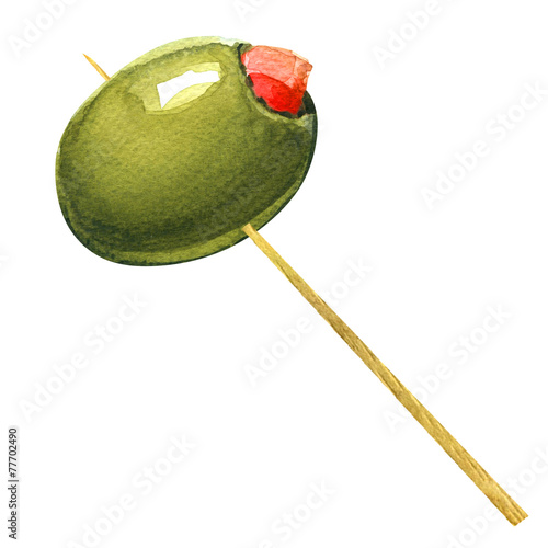 green olives stuffed with pepper on toothpick