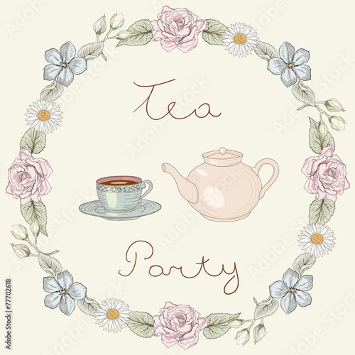 Tea party floral frame