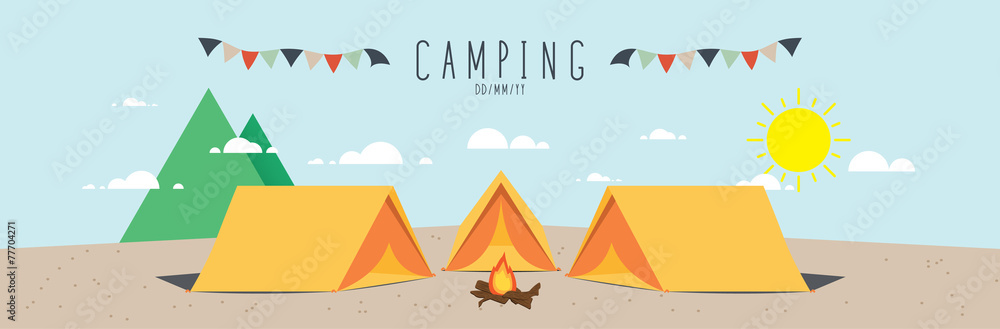 illustration vector of a campsite. (Day) - obrazy, fototapety, plakaty 