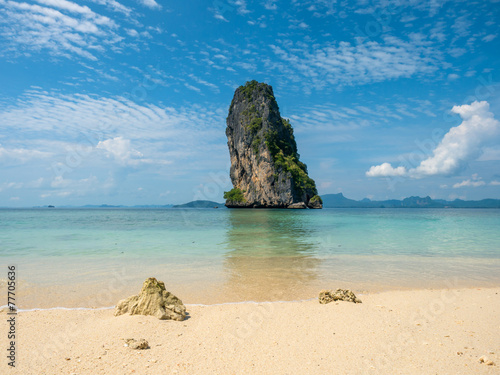 Clear water and blue sky. Beach in Krabi province.