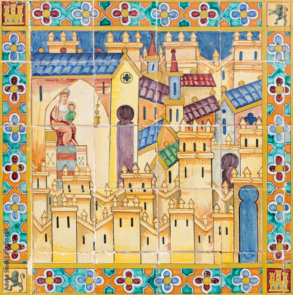 Seville - detail from tiles along walls of Plaza de Espana
