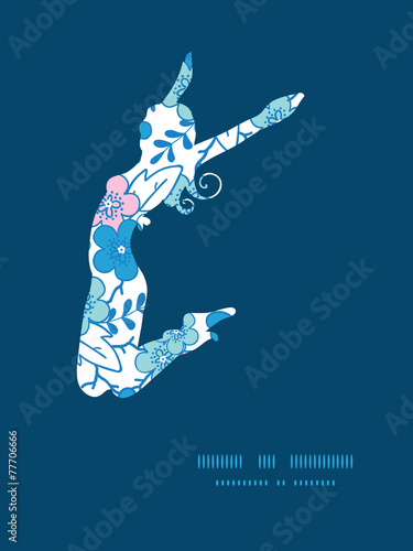 Vector blue and pink kimono blossoms jumping girl silhouette