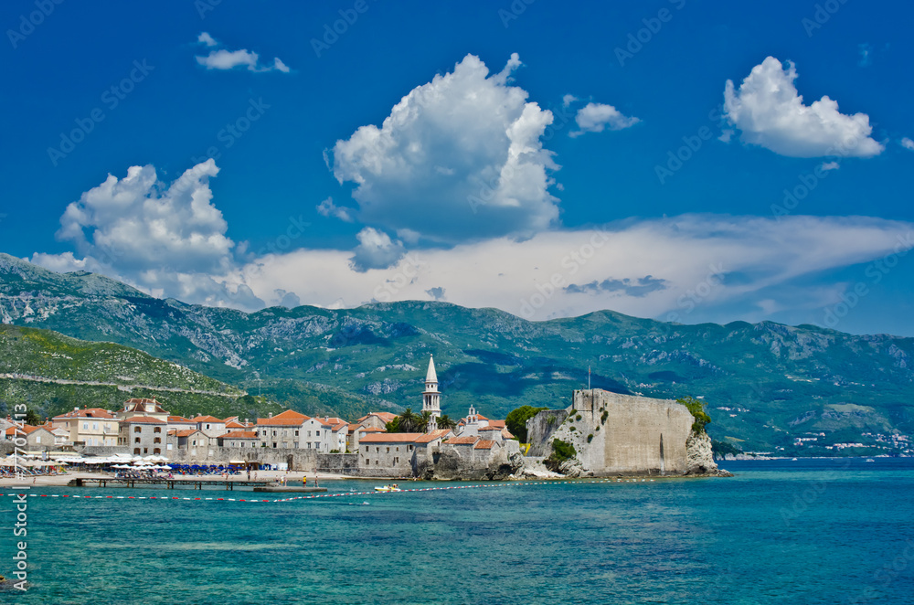 Montenegro, Budva, old town view. Adriatic sea beach