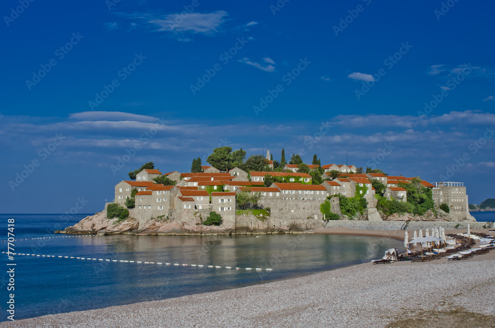 Sveti Stefan island. Montenegro hotel and resort. Adriatic sea b