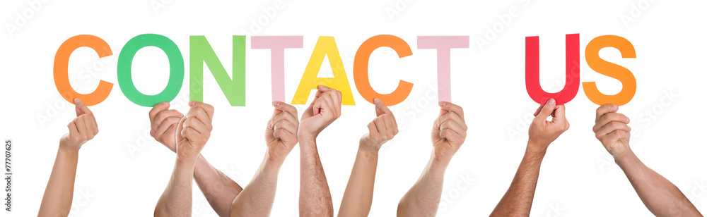 Fototapeta premium People Hands Showing Text Contact Us