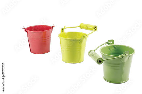 Three buckets cascade isolated on white