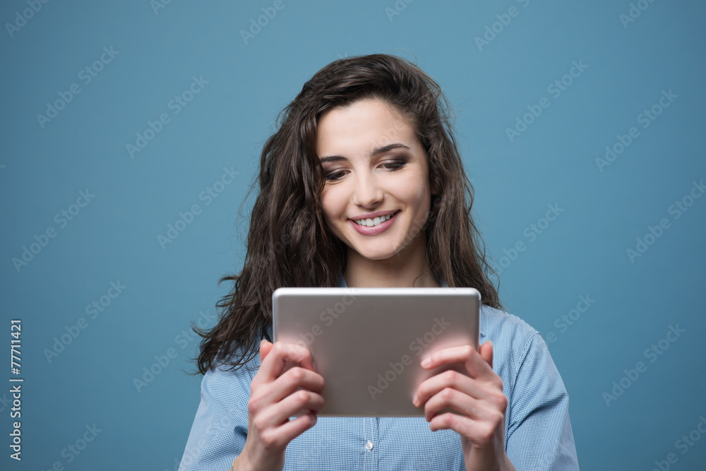 Beautiful smiling girl with tablet Beautiful smiling girl with tablet