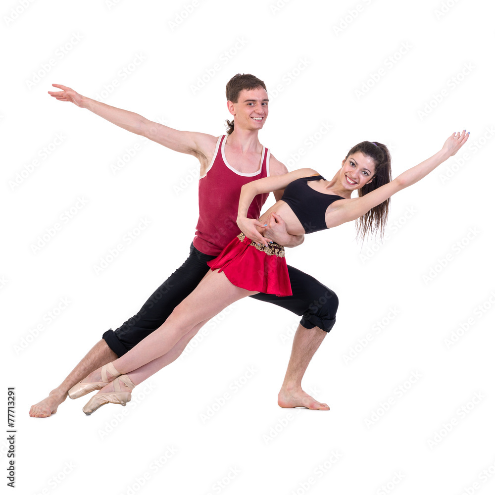 couple man and woman exercising fitness dancing on white couple man and woman exercising fitness dancing on white
