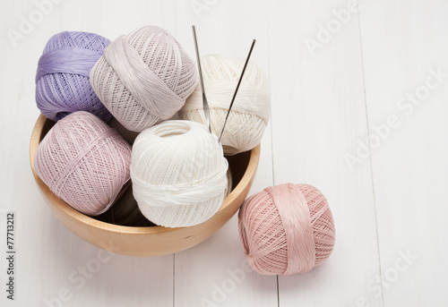 Thread Bobbins in a Wooden Bowl