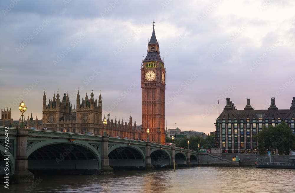 LONDON, UK - JULY 21, 2014: Big Ben and Parliament in night