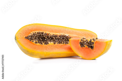 whole papaya fruits on white background