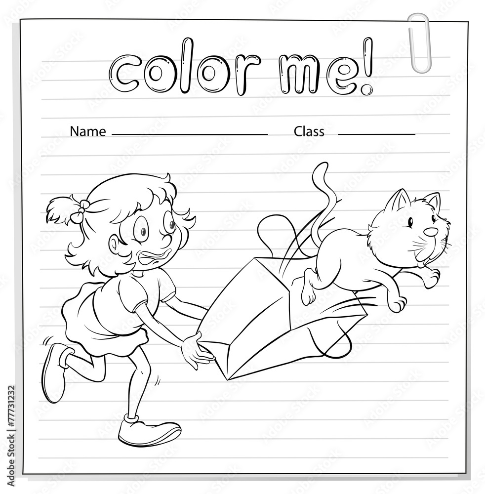 A worksheet with a girl and a cat A worksheet with a girl and a cat