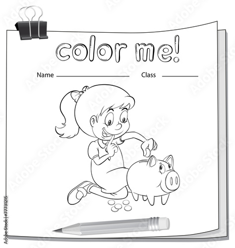 A worksheet with a girl saving her money