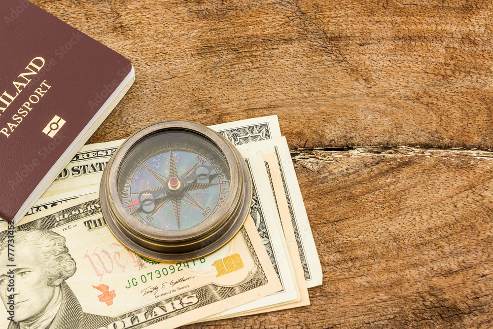 Compass and dollar banknote Compass and dollar banknote