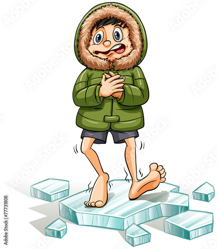 A boy getting a cold feet