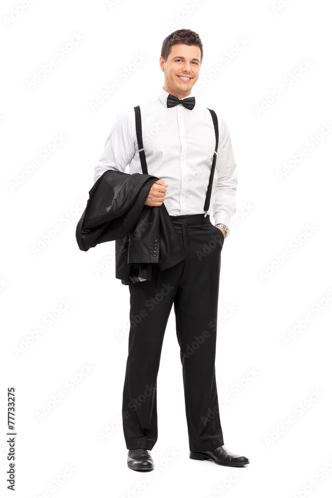 Elegant man carrying his coat and posing Elegant man carrying his coat and posing