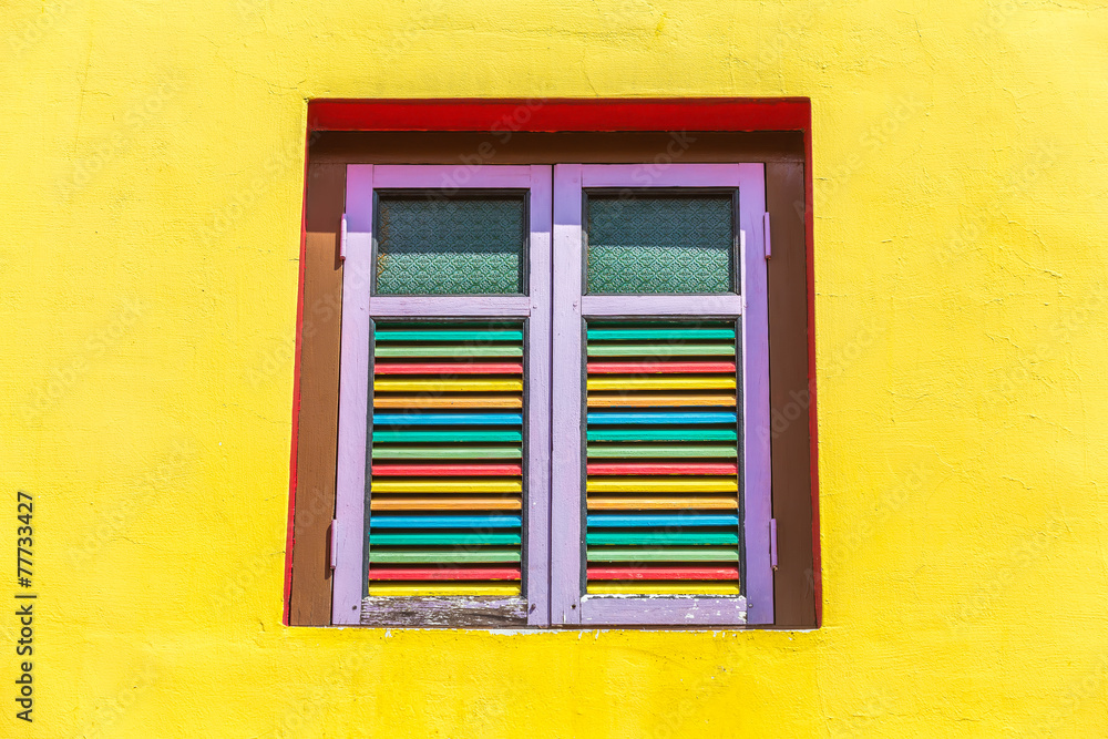 Colorful windows and details on a colonial house