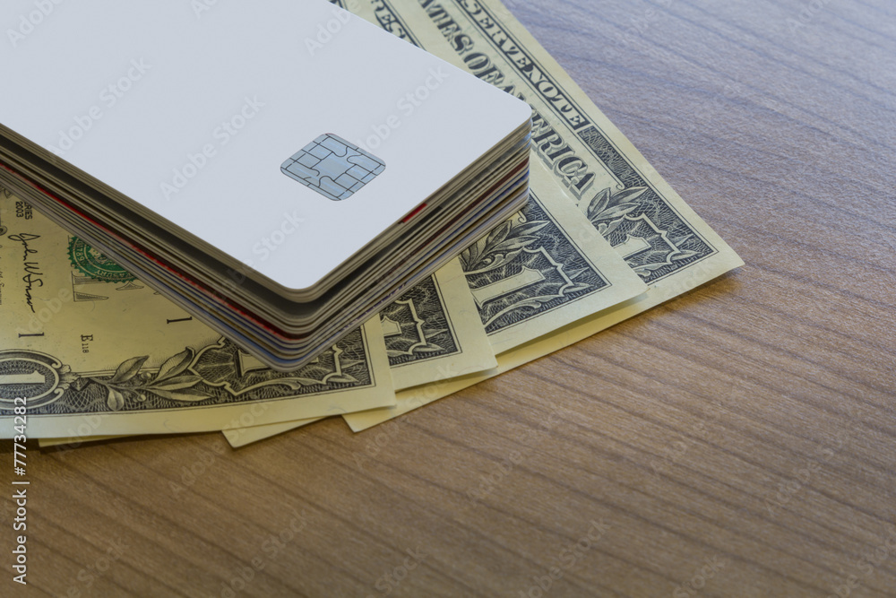 Batch of Credit or Debit Card on Dollar Notes