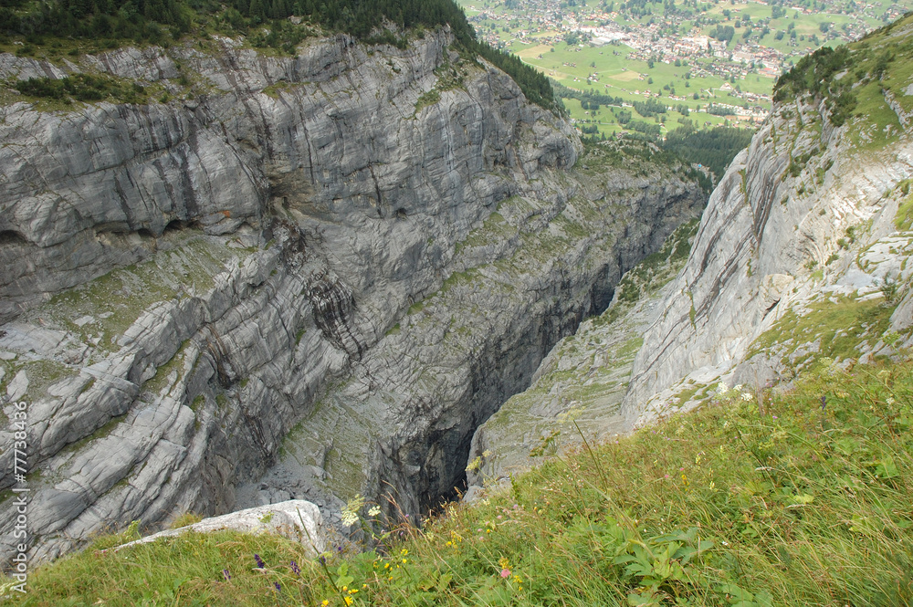 Deep rocky valley nearby Grindelwald in Switzerland