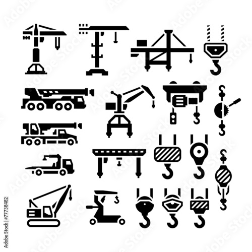 Set icons of crane, lifts, winches and hooks