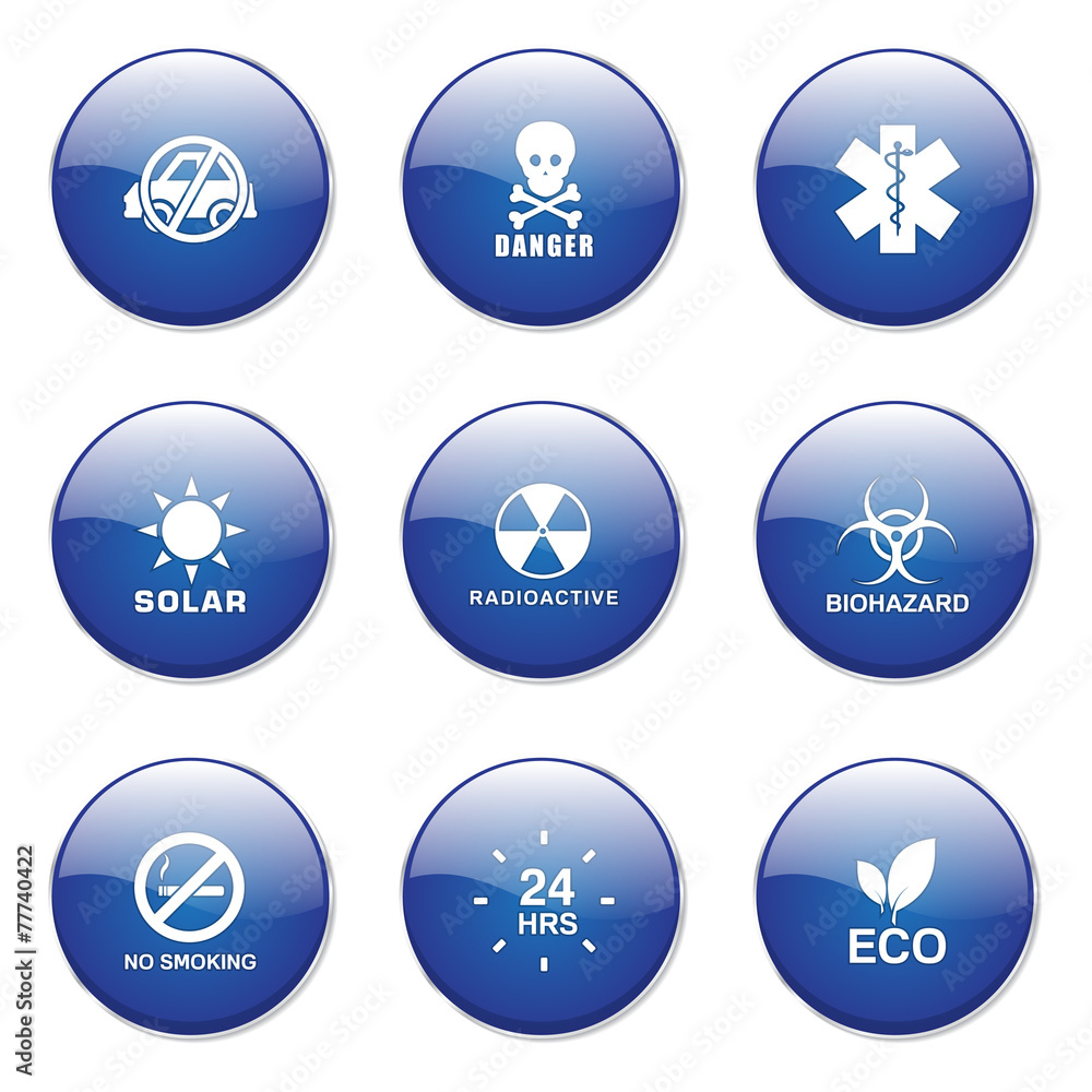 Warning Sign Blue Vector Button Icon Design Set Warning Sign Blue Vector Button Icon Design Set