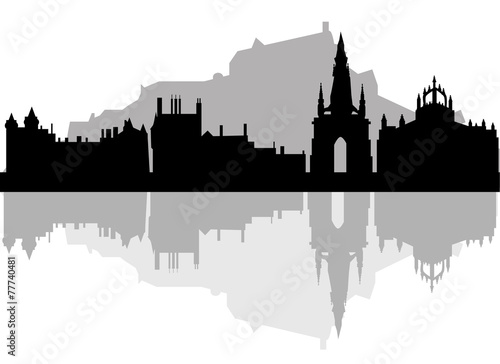 Edinburgh skyline - black and white vector illustration