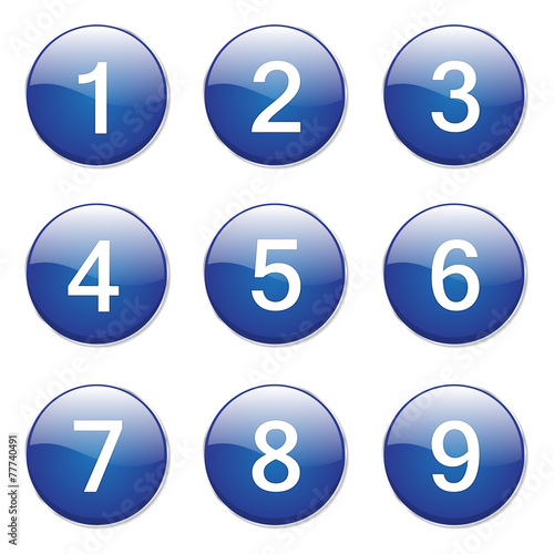 Numbers Counting Blue Vector Button Icon Design Set