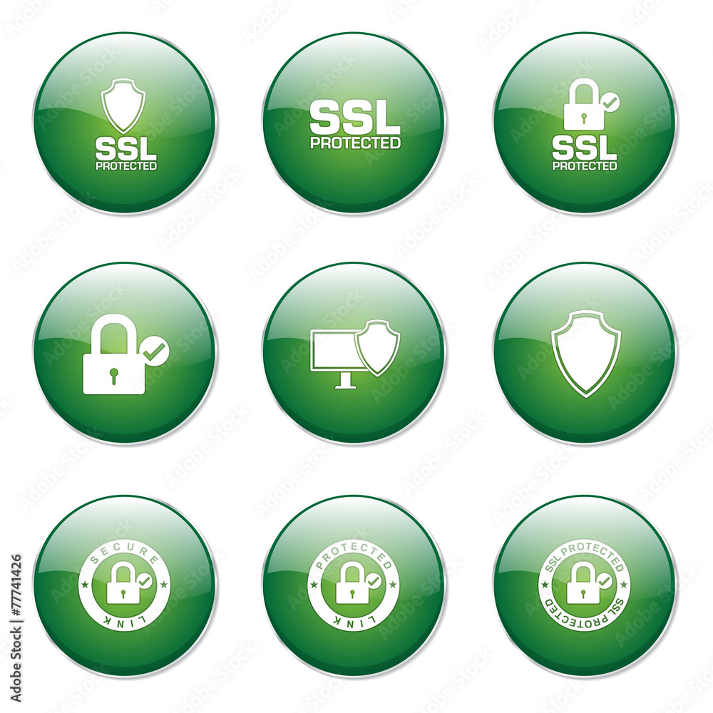 Protection Web Internet Green Vector Button Icon Design Set Protection Web Internet Green Vector Button Icon Design Set