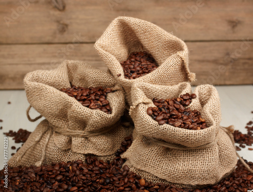 close up of jute bag full of coffee beans