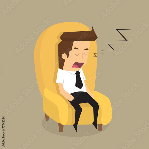 Tired overworked businessman sleeps on sofa
