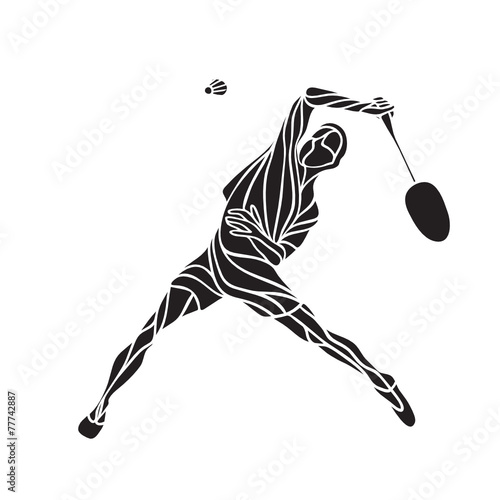 Silhouette of abstract male badminton player