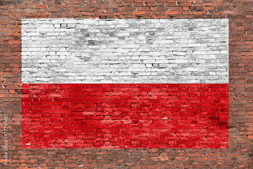 Fotografie Flag of Poland painted on brick wall