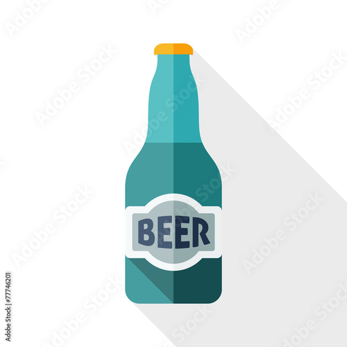 Beer bottle icon with long shadow on white background