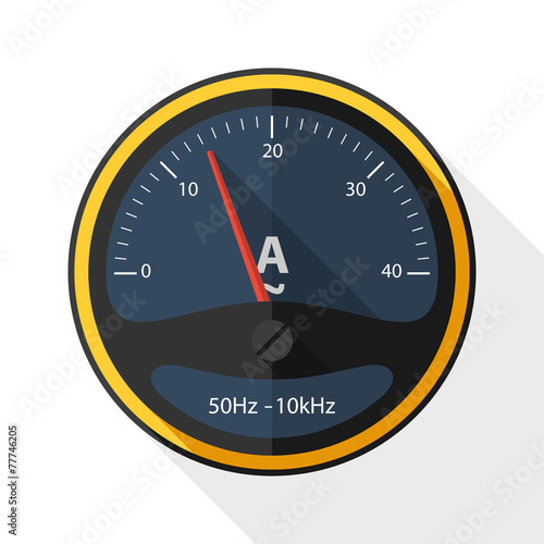 Ammeter icon with long shadow on white background