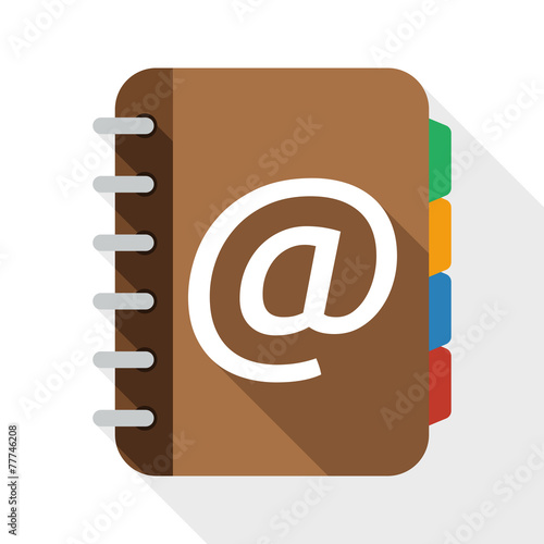 Address book flat icon with long shadow on white