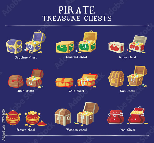 Chest set for game interface. Vector illustration.