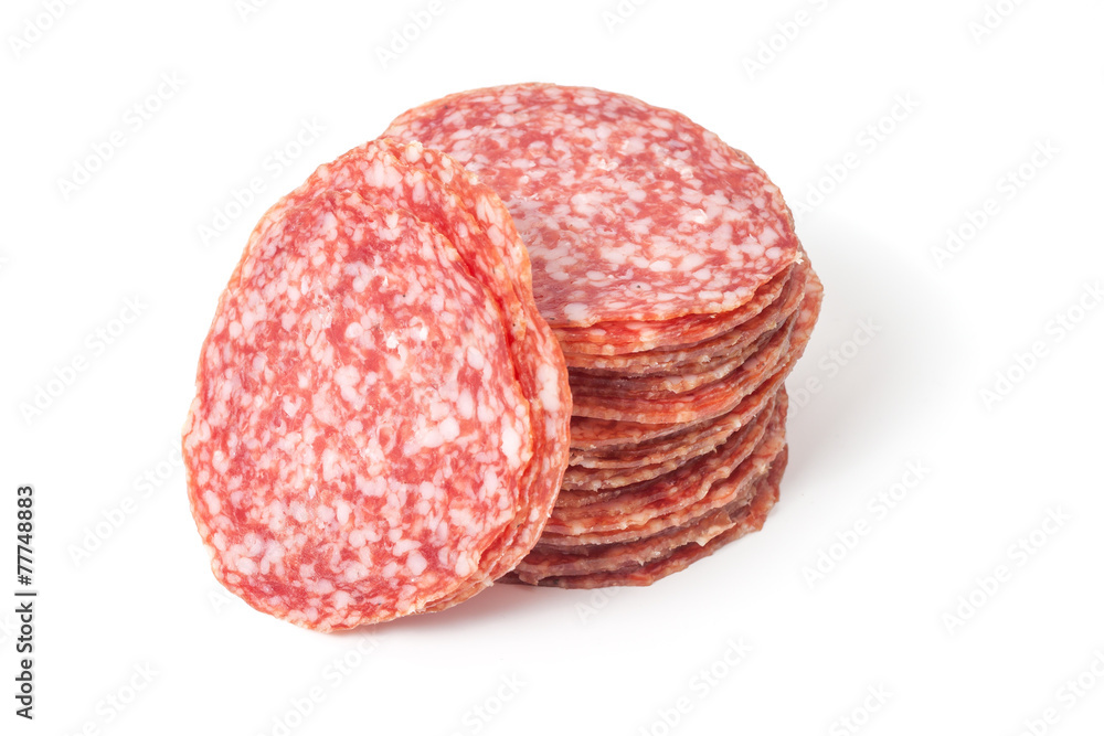 slices salami isolated on a white slices salami isolated on a white