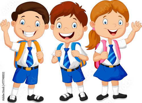 Happy school kids waving hand