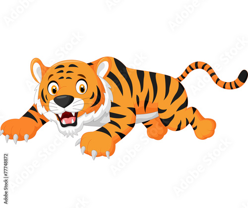 Fototapeta Naklejka Na Ścianę i Meble -  Cartoon tiger jumping