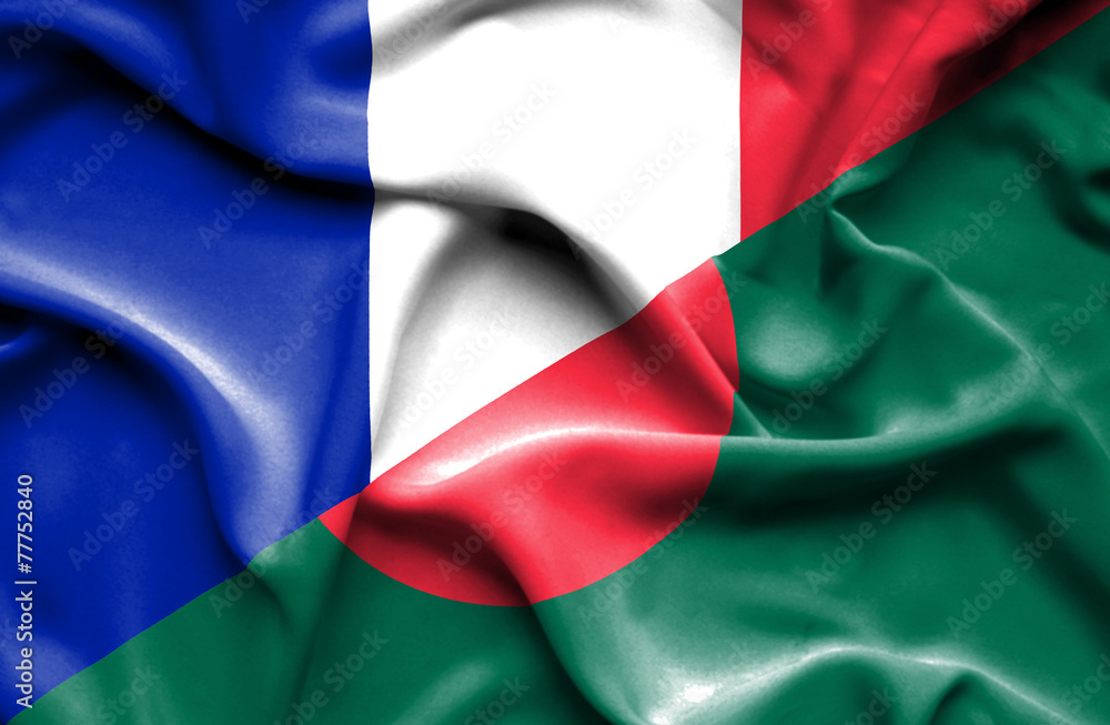 Obraz premium Waving flag of Bangladesh and France