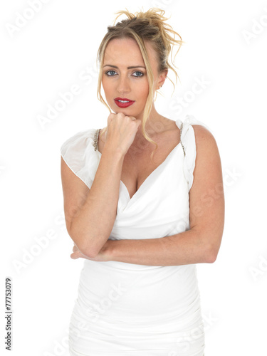 Sexy Young Woman Wearing Short White Dress